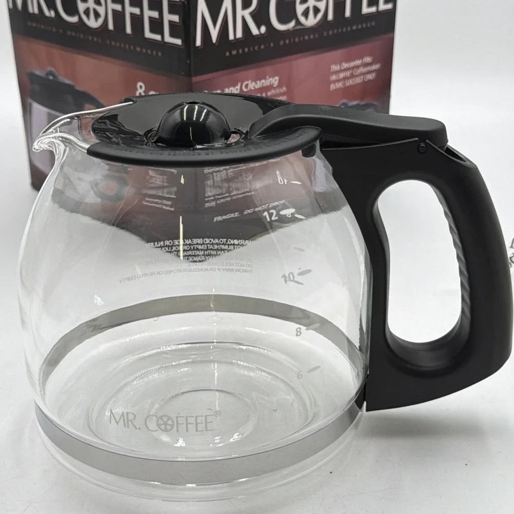 Mr. Coffee 12 Cup Replacement Glass Carafe Black Coffee Pot Lid BVMC-EHX33BM-NP